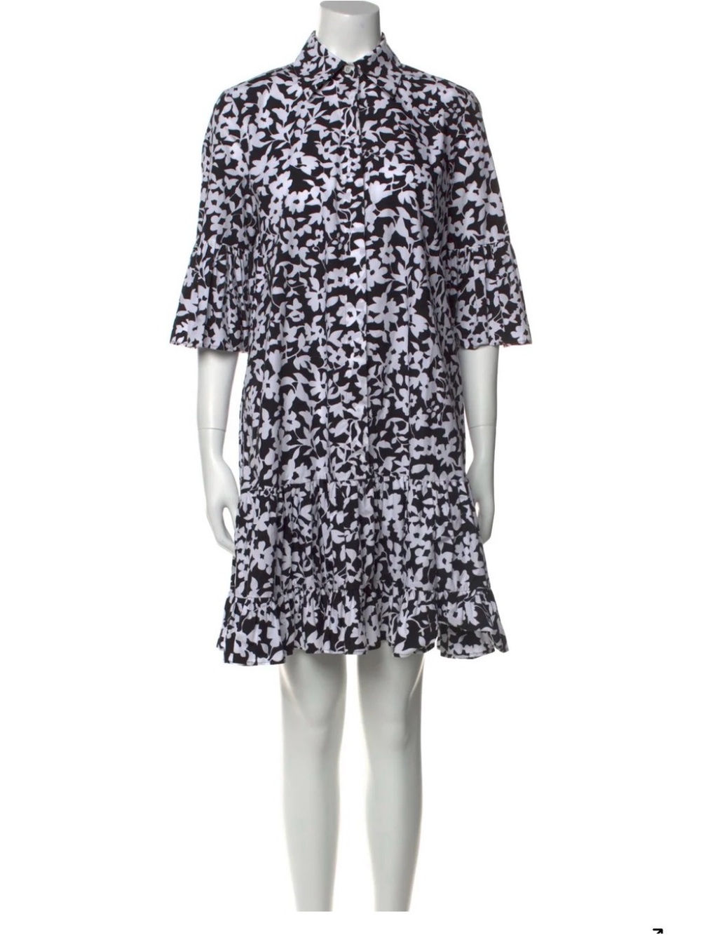 Michael Kors Collection Black and White Floral Tiered Shirt Dress